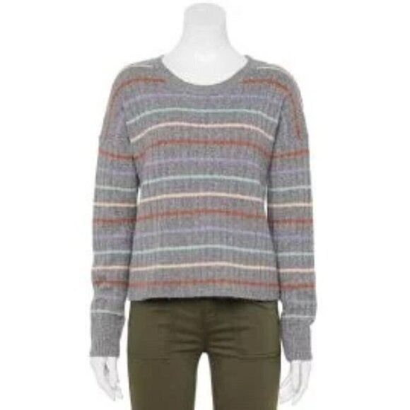 SO Grey Stripe Crew Ribbed Sweater Women's Sz. Small NWT - Picture 1 of 8